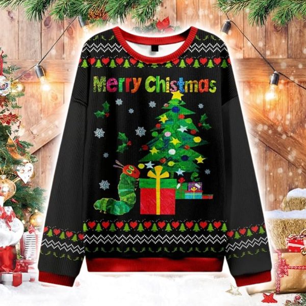 Merry Christmas Caterpillar Ugly Christmas Sweater 1