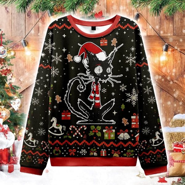 Messy Cat Christmas Ugly Sweater