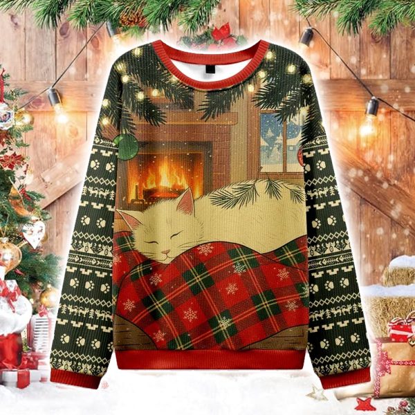 Napping Cat Christmas Ugly Sweater