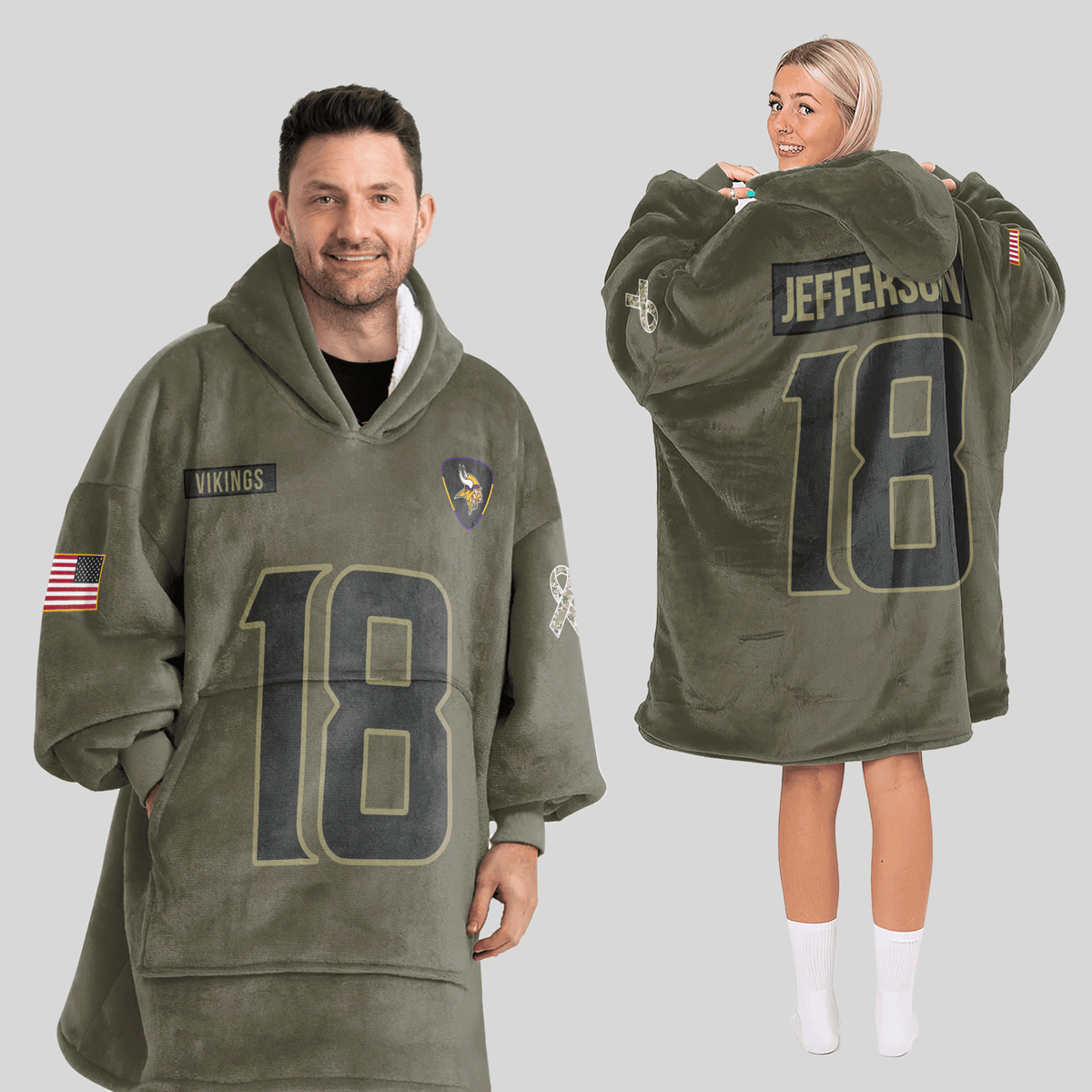 Jefferson 18 Vikings Football Unisex Blanket Hoodie 1