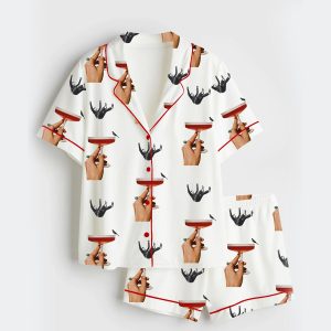 Women's Vintage Cocktail Surrealism Print Short Sleeve Satin Pajama Set 1