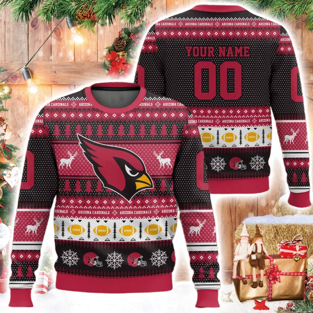 Personalized Cardinals Football 2025 Ugly Christmas Sweater