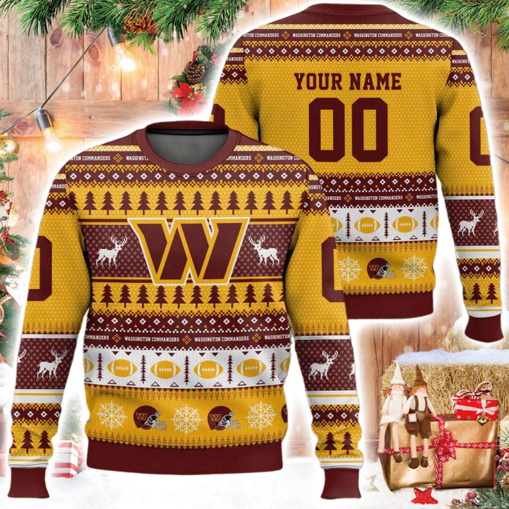 Personalized Commanders Football 2025 Ugly Christmas Sweater