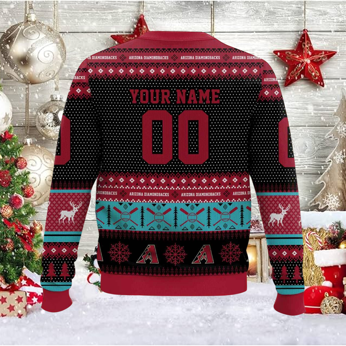 Personalized Diamondbacks Baseball 2025 Ugly Christmas Sweater