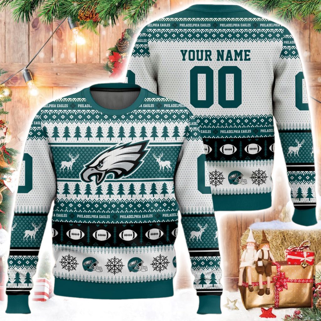 Personalized Eagles Football 2025 Ugly Christmas Sweater