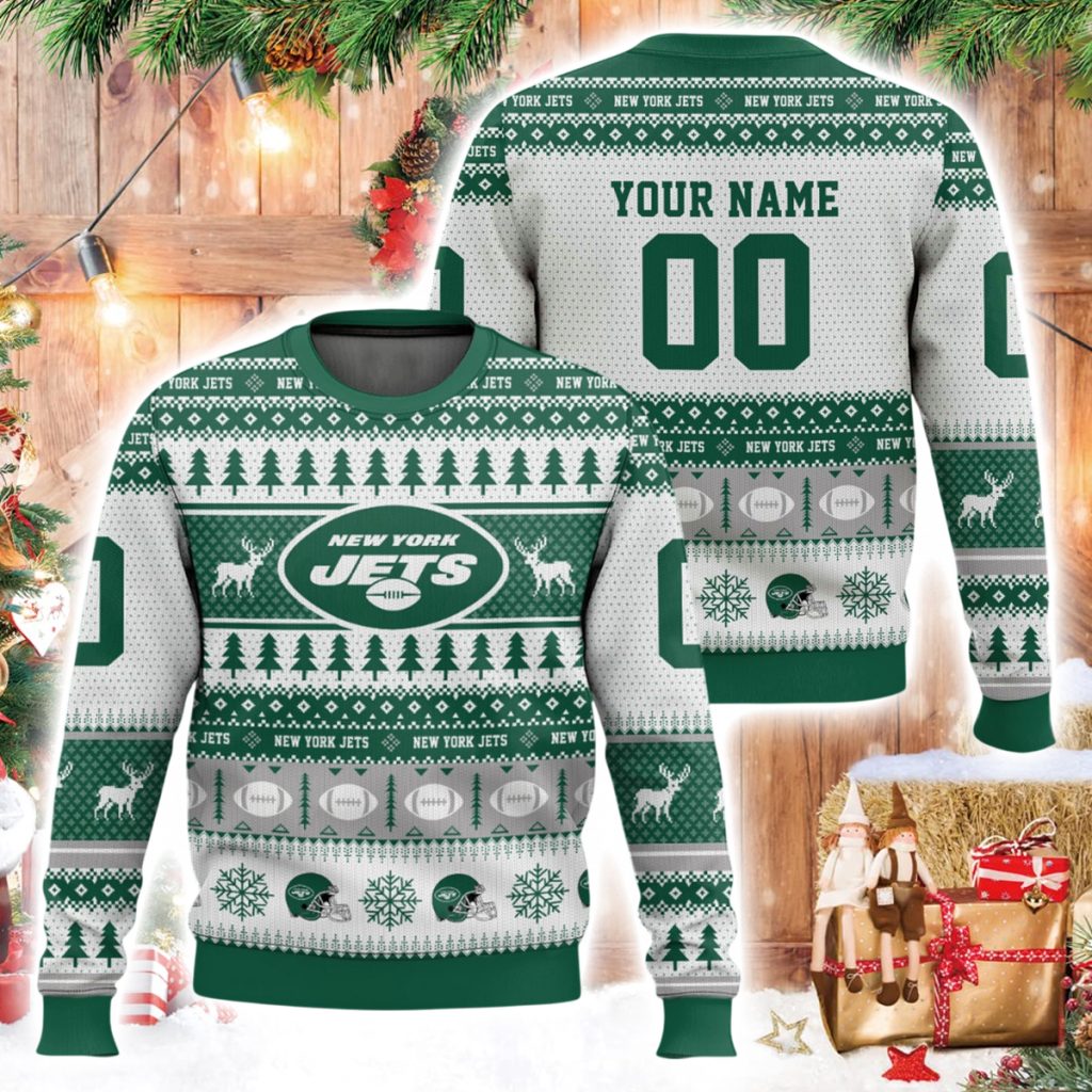 Personalized NY Jets Football 2025 Ugly Christmas Sweater