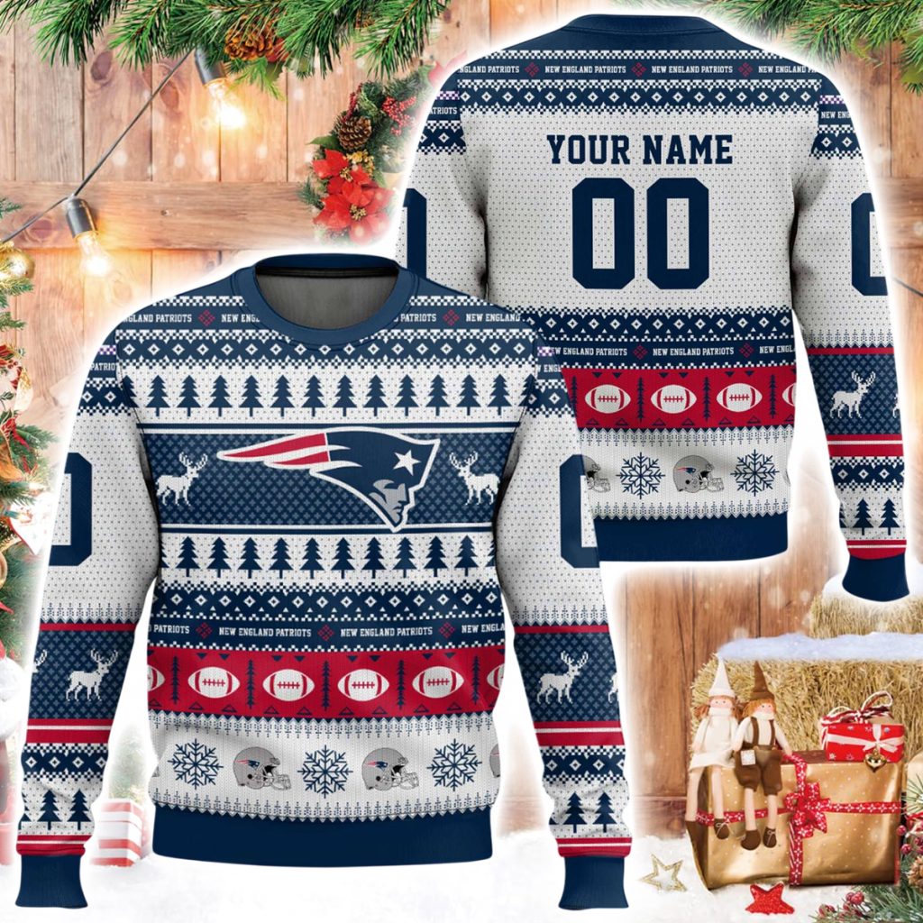 Personalized Patriots Football 2025 Ugly Christmas Sweater