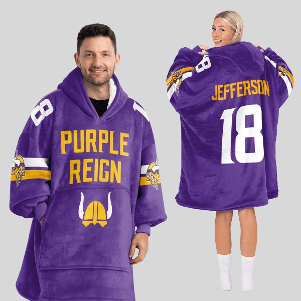 Purple Reign Jefferson 18 Vikings Football Unisex Blanket Hoodie 1