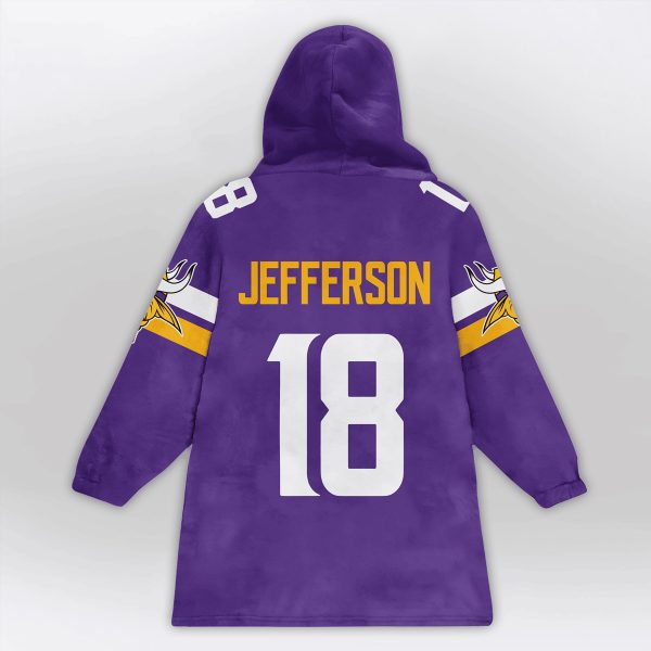 Purple Reign Jefferson 18 Vikings Football Unisex Blanket Hoodie 2