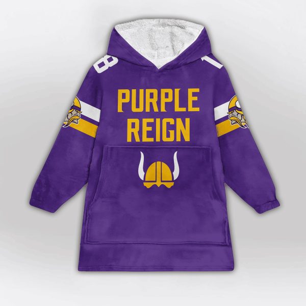 Purple Reign Jefferson 18 Vikings Football Unisex Blanket Hoodie