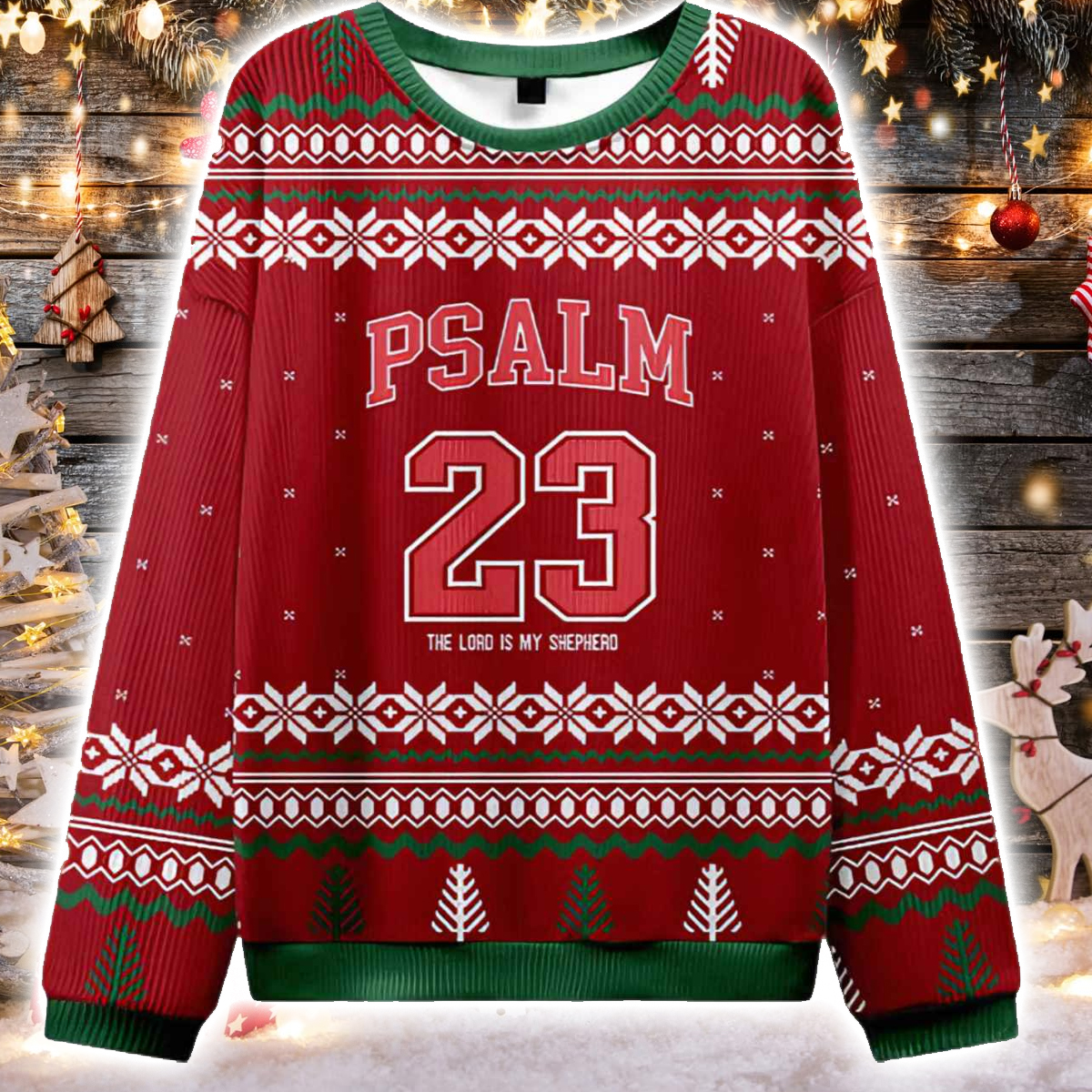 Red Psalm 23 Christian Ugly Christmas Sweater