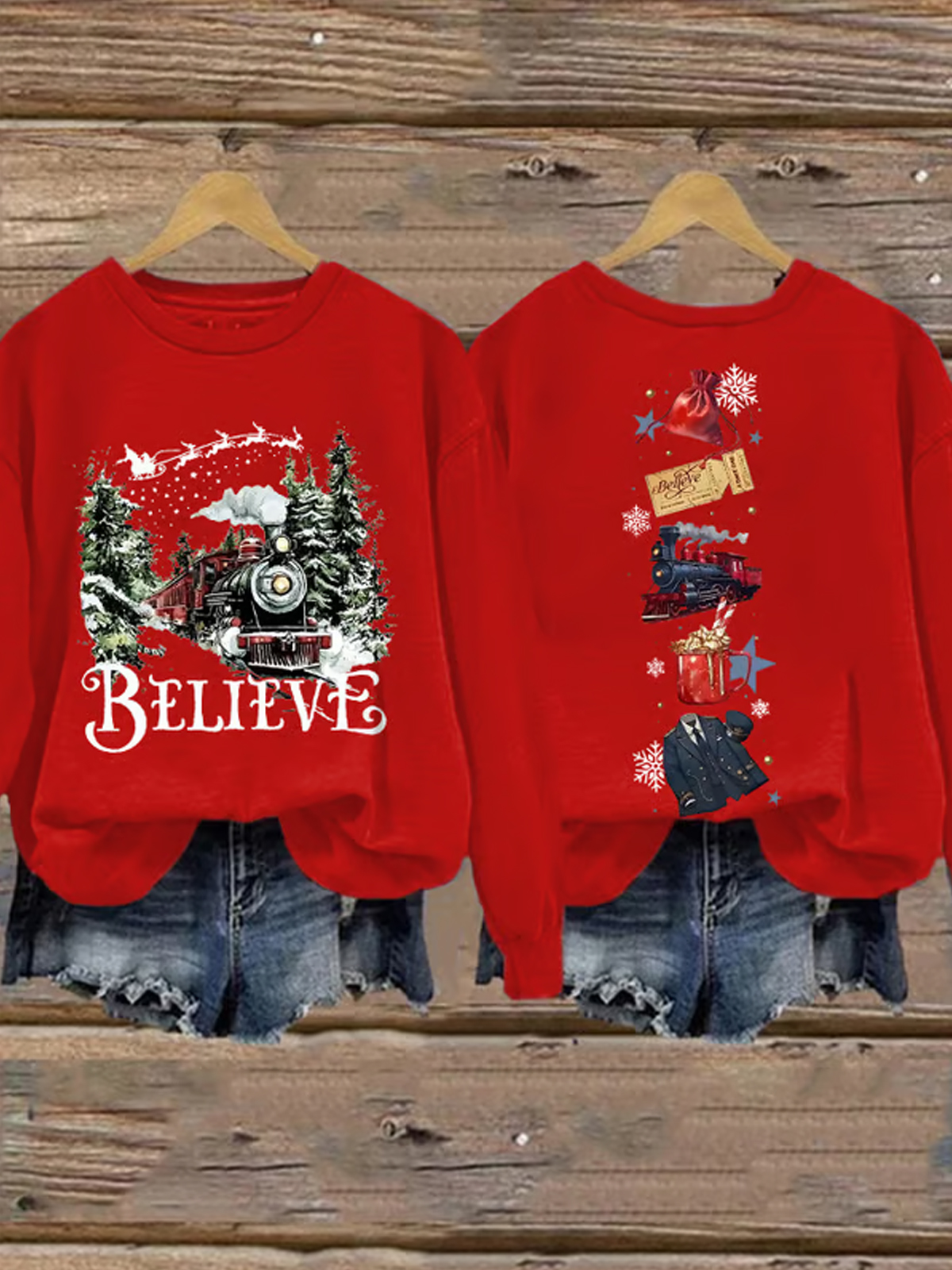 Retro Christmas Believe Print Sweatshirt