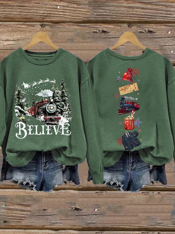 Retro Christmas Believe Print Sweatshirt 2