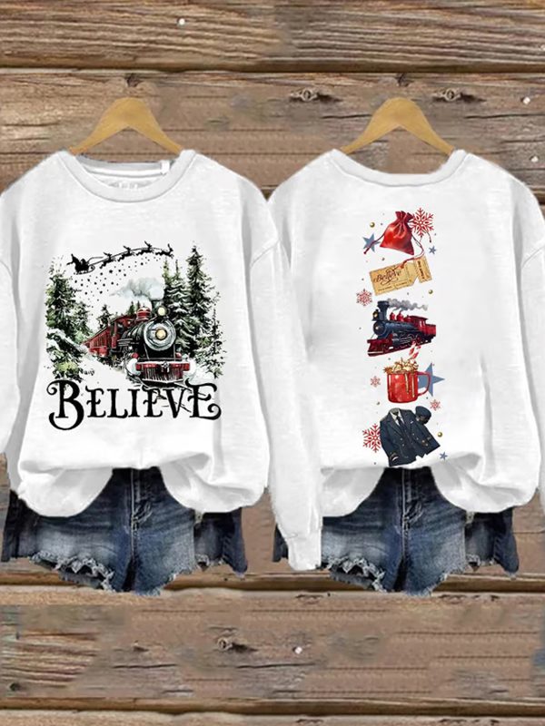 Retro Christmas Believe Print Sweatshirt 3