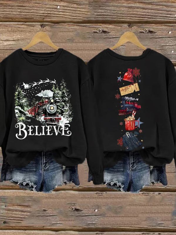 Retro Christmas Believe Print Sweatshirt
