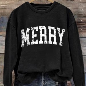 Retro Merry Christmas Print Sweatshirt 1