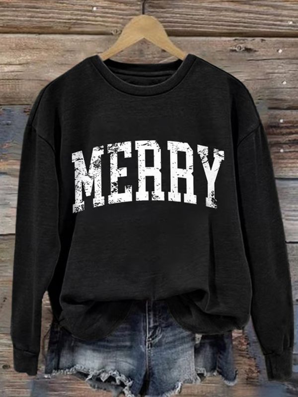 Retro Merry Christmas Print Sweatshirt 1