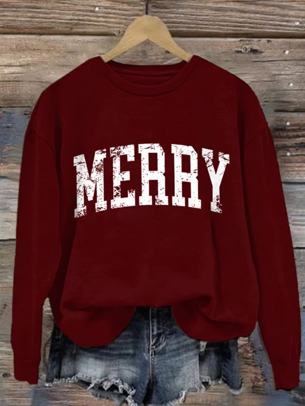 Retro Merry Christmas Print Sweatshirt 2