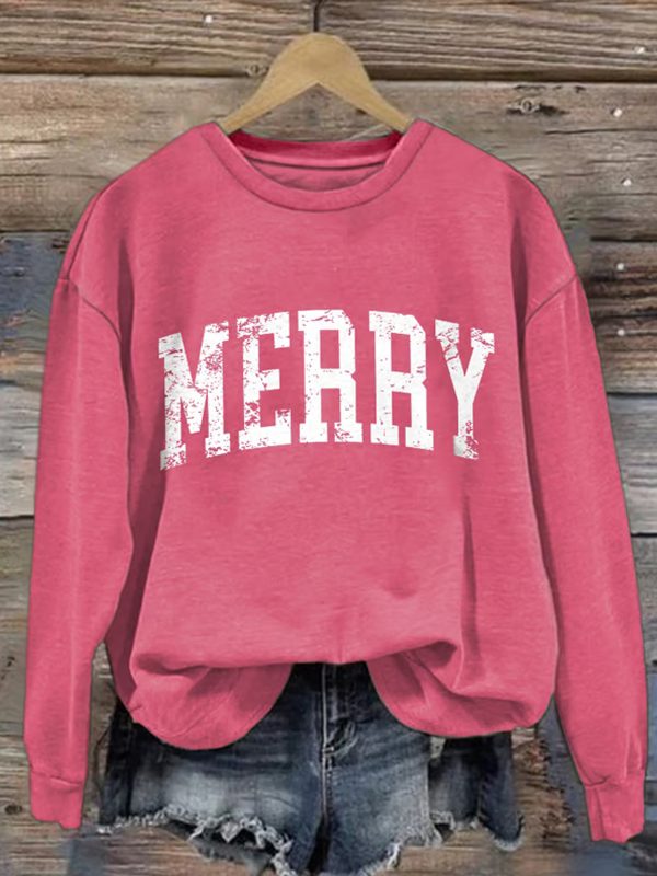 Retro Merry Christmas Print Sweatshirt 3