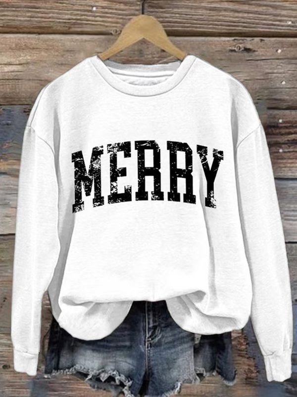 Retro Merry Christmas Print Sweatshirt