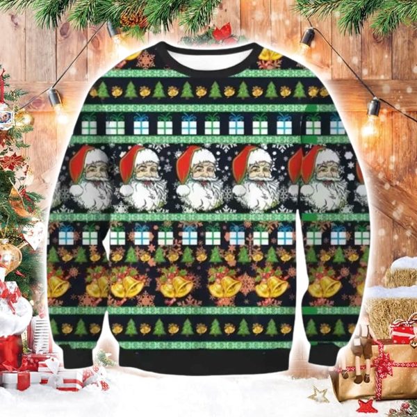 Santa And Sleigh Bells Ugly Christmas Sweater