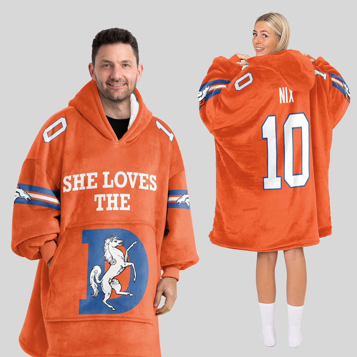 She Loves The 10 broncos Football Unisex Blanket Hoodie