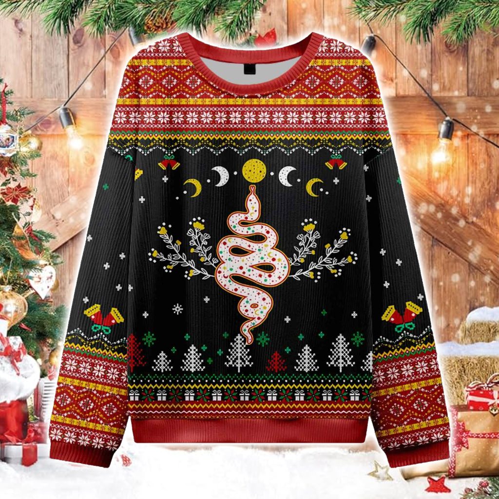 Snake And Moon Phase Ugly Christmas Sweater