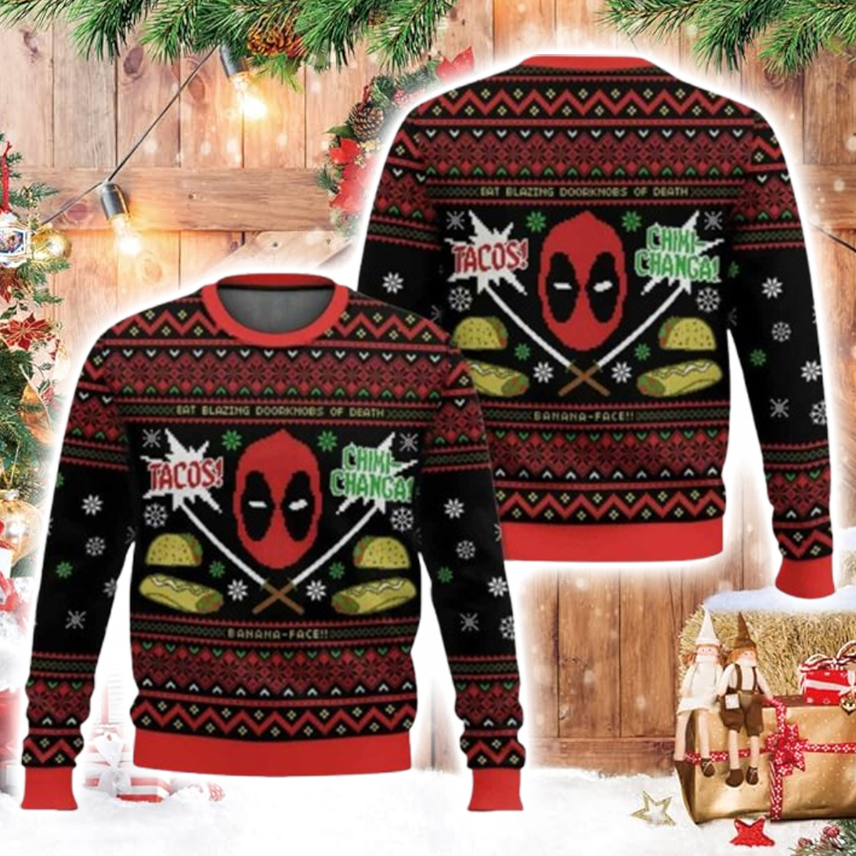 Tacos Chiki-changa Deadpool Ugly Christmas Sweater