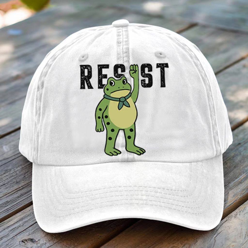 Unisex Washed Cotton Portland Frog Print Hat Unisex Washed Cotton Portland Frog Print Hat