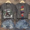 V Neck Retro Christmas Believe Print T Shirt