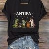 V Neck Retro Frog Resist Antifa Print T Shirt