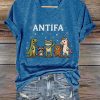 V Neck Retro Frog Resist Antifa Print T Shirt