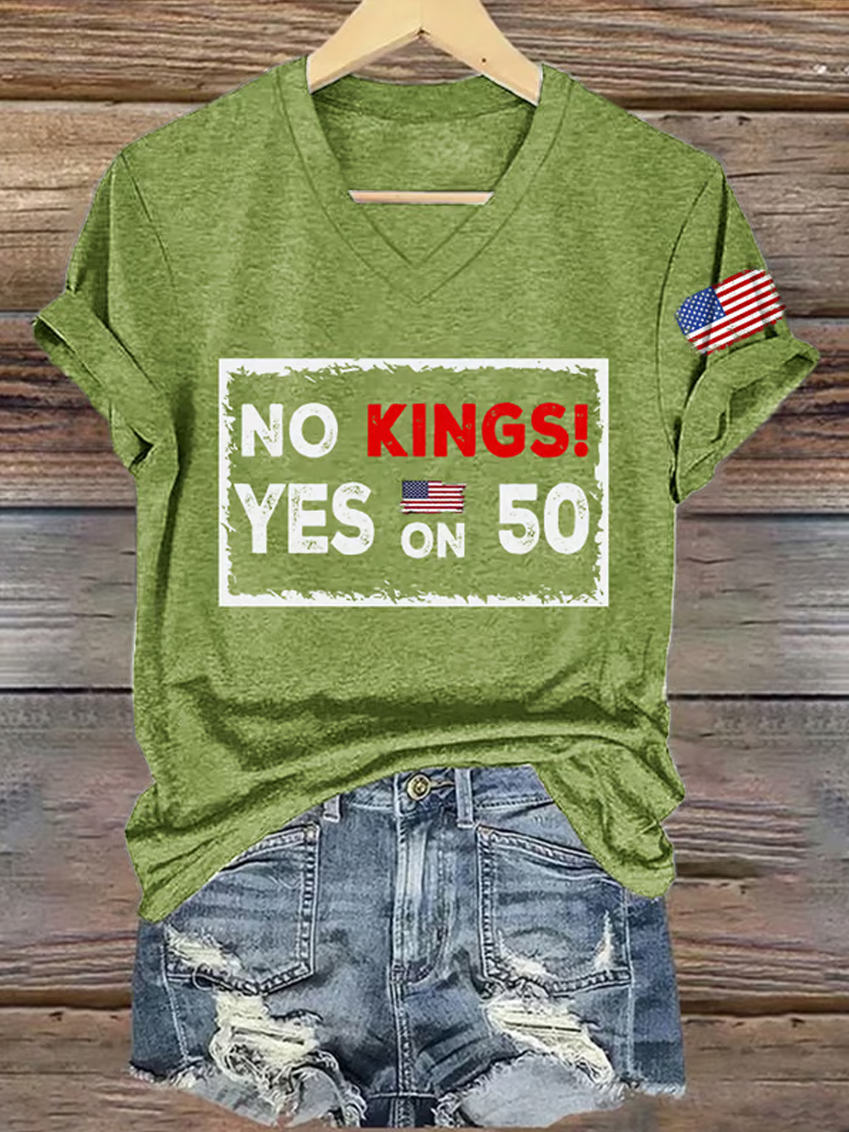 V Neck Retro No Kings Yes On 50 Print T Shirt