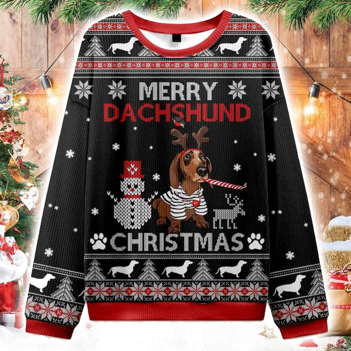 Vintage Merry Dachshund Ugly Christmas Sweater
