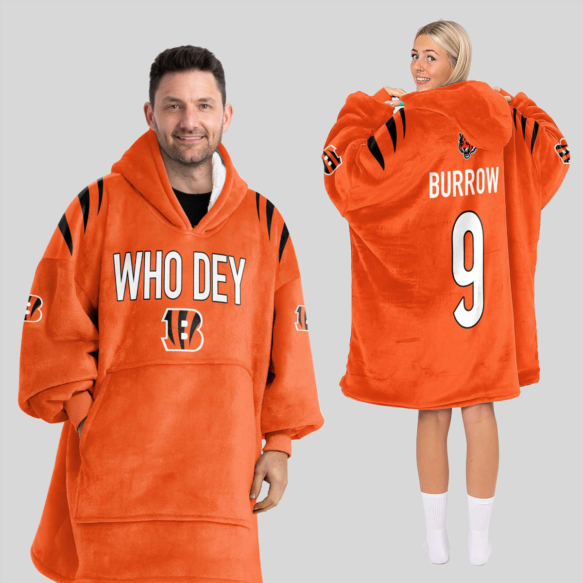 Who Dey Burrow 9 Cincinnati Football Unisex Blanket Hoodie