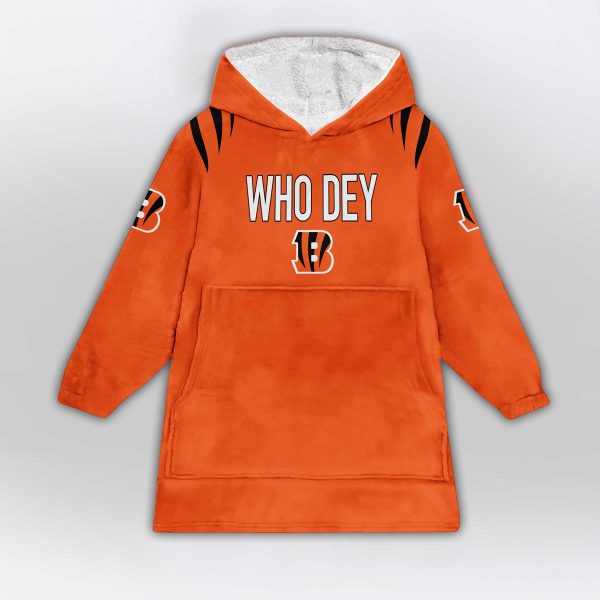 Who Dey Burrow 9 Cincinnati Football Unisex Blanket Hoodie