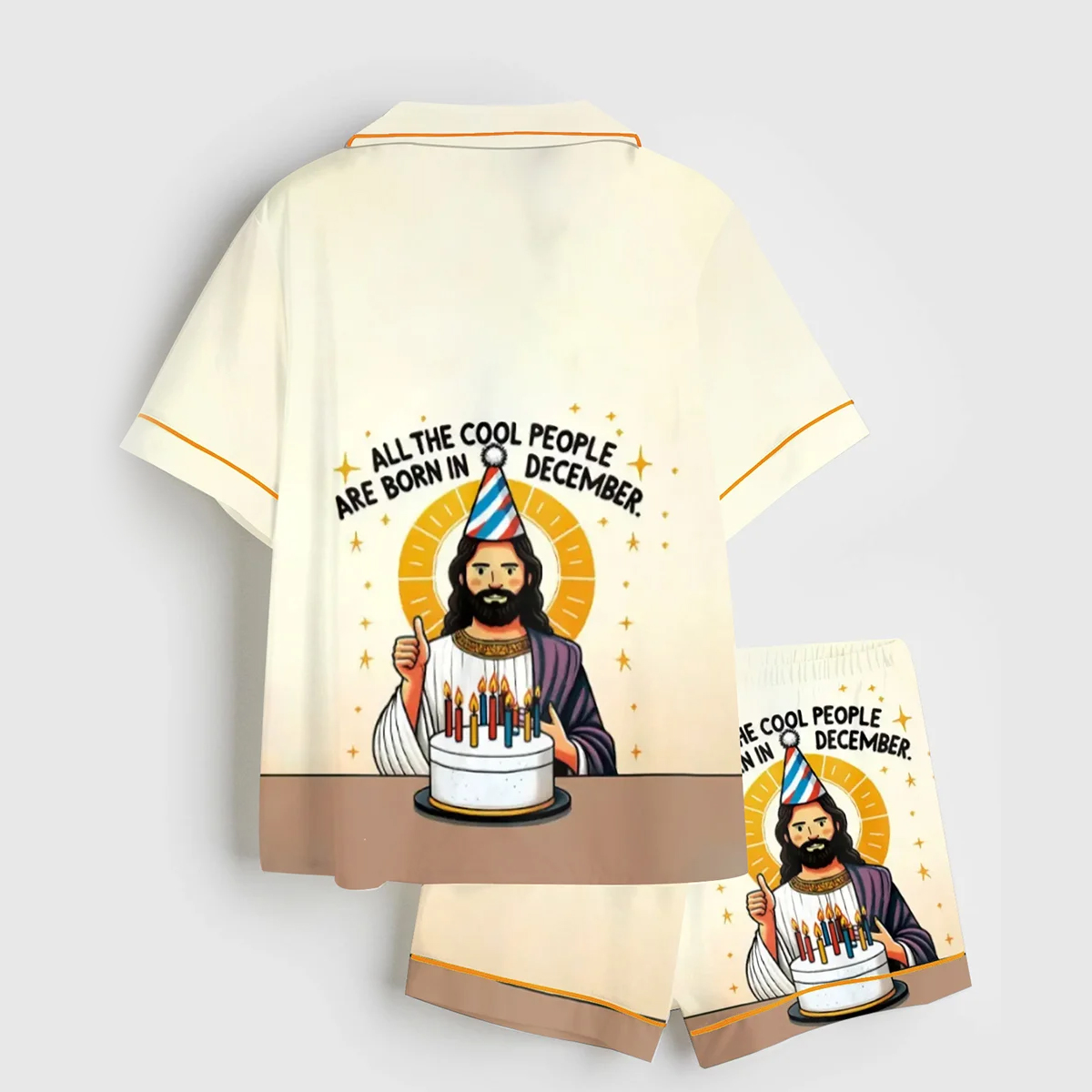 Women's All The Cool People Are Born In December Birthday Christmas Jesus Short Sleeve Satin Pajama Set