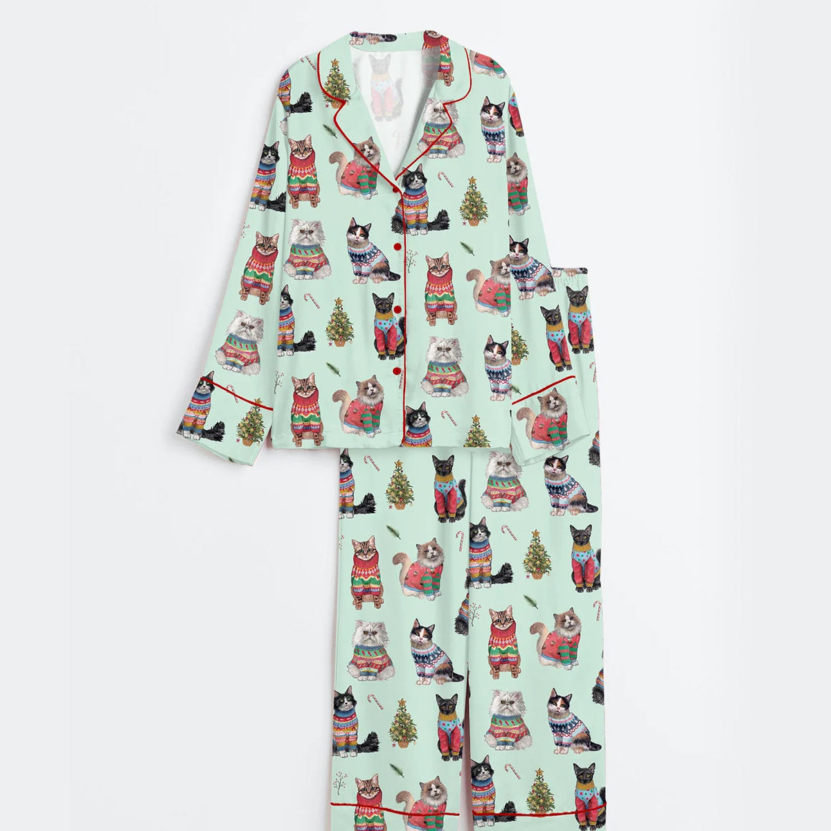 Women's Christmas Cats Short Sleeve Satin Pajama Set