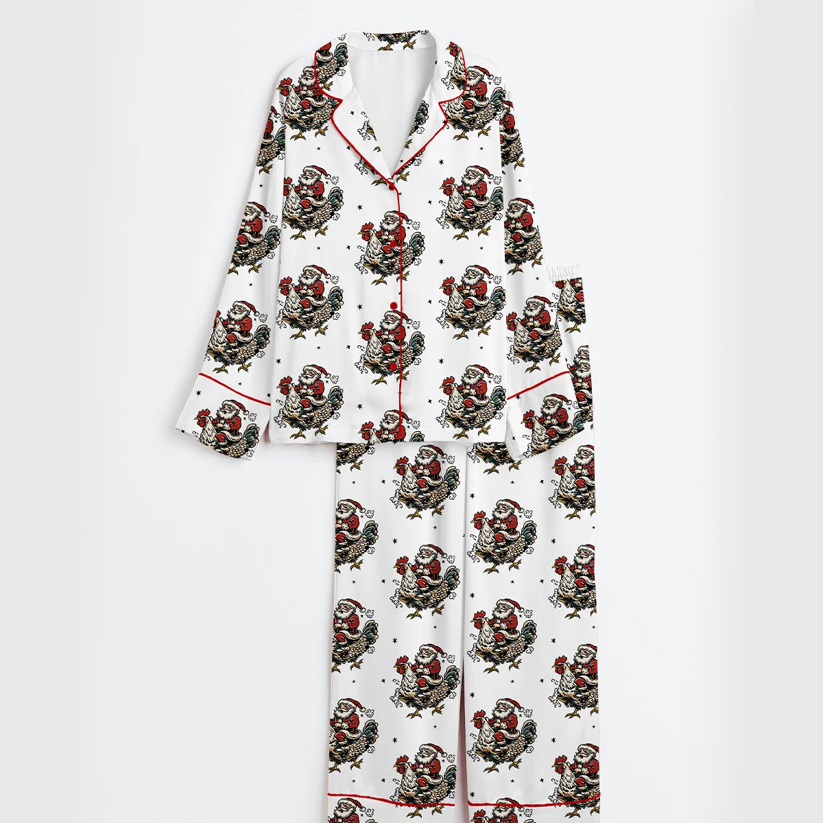 Women's Christmas Santa Chicken Western Cowboy Short Sleeve Satin Pajama Set