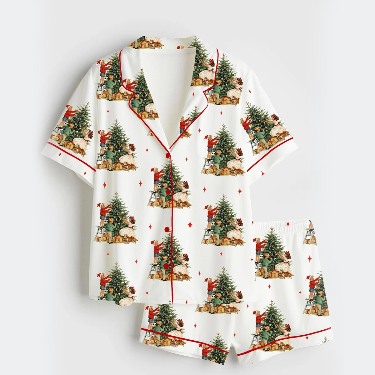 Women's Funny I'm About To Deck These Halls Vintage Retro Christmas Short Sleeve Satin Pajama Set