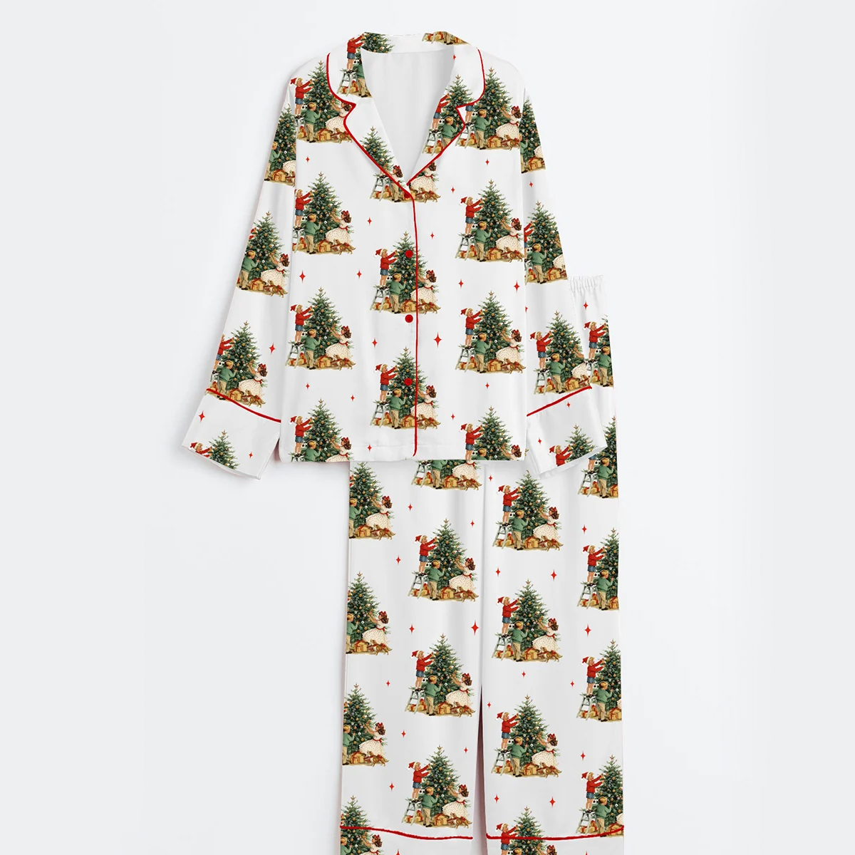 Women's Funny Im About To Deck These Halls Vintage Retro Christmas Short Sleeve Satin Pajama Set