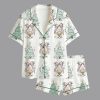Women's Let Heaven And Nature Sing Christian Christmas Nativity Bow Trees Short Sleeve Satin Pajama Set