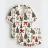 Women's Merry Christmas Holiday Short Sleeve Satin Pajama Set 1