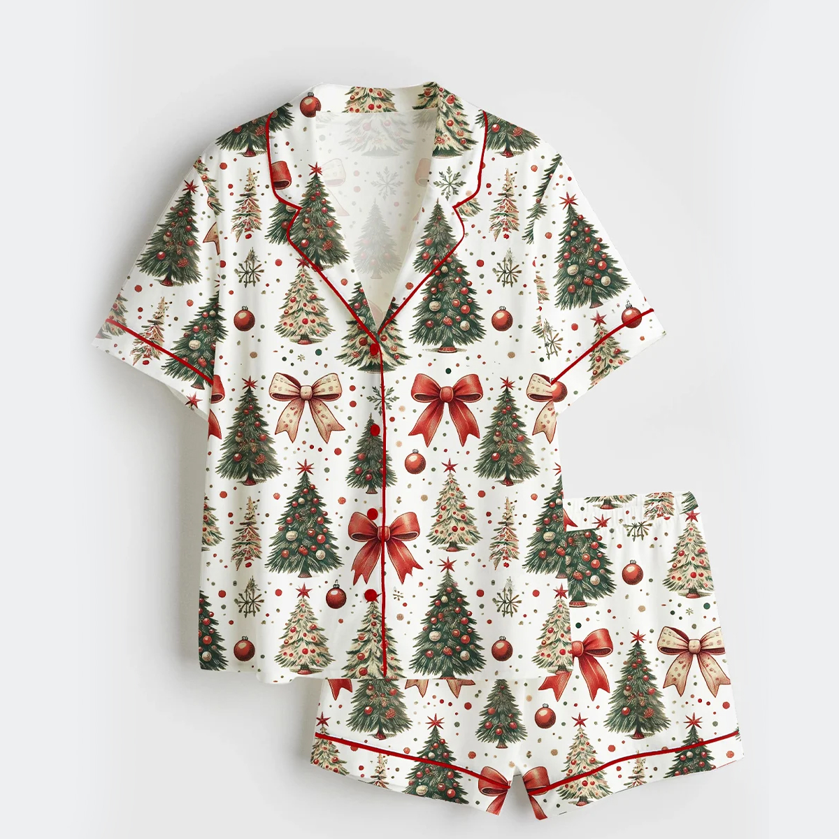 Women's Merry Christmas Holiday Short Sleeve Satin Pajama Set