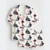 Women's Pigeons Christmas Puddings Christmas Short Sleeve Satin Pajama Set 1
