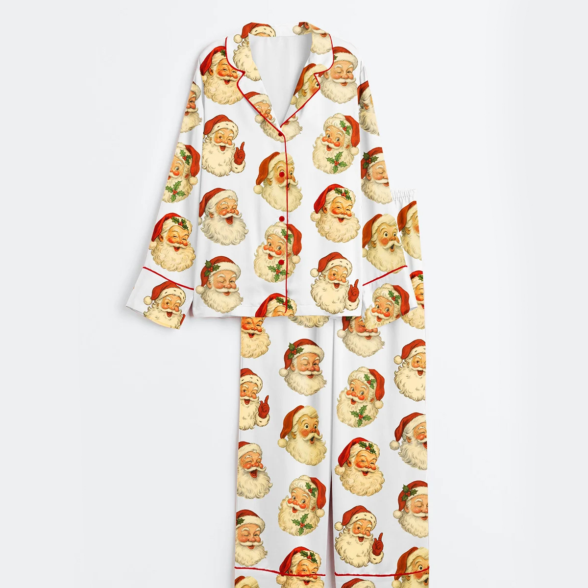 Women's Retro Christmas Santa Short Sleeve Satin Pajama Set