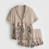 Women's Retro New York City Travel Meet Me In NY Short Sleeve Satin Pajama Set 1