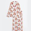 Women's Retro Santa Christmas Blowing Bubble Short Sleeve Satin Pajama Set
