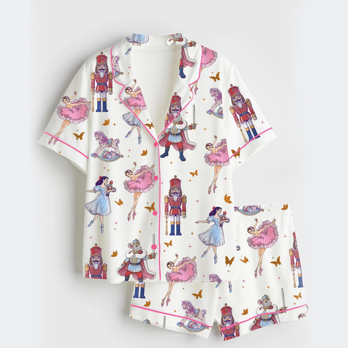 Women's The Nutcracker Ballet Christmas Sugar Plum Fairy Short Sleeve Satin Pajama Set