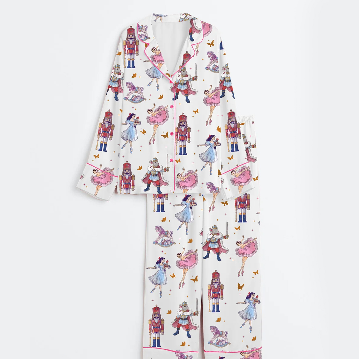 Women's The Nutcracker Ballet Christmas Sugar Plum Fairy Short Sleeve Satin Pajama Set